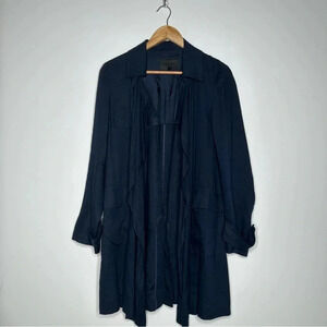 ICB Navy Blue Linen Silk Drape Front Trench Blazer Jacket Size Small
